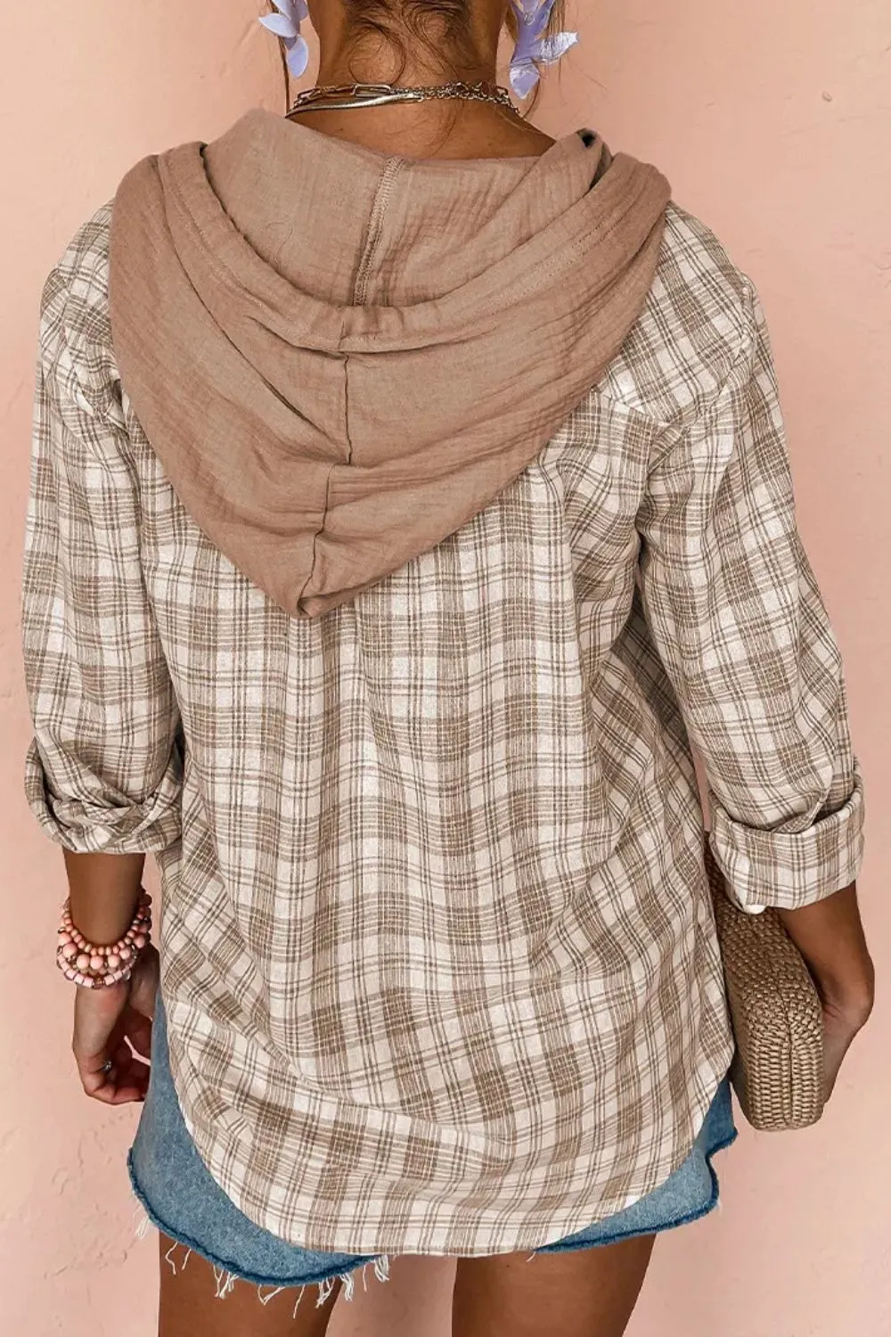 Drawstring Button Up Hooded Jacket, image 2