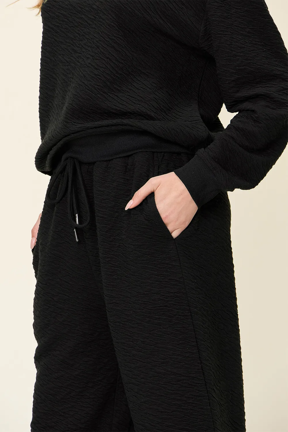 Full Size Texture Long Sleeve Top and Pants Set, image 2