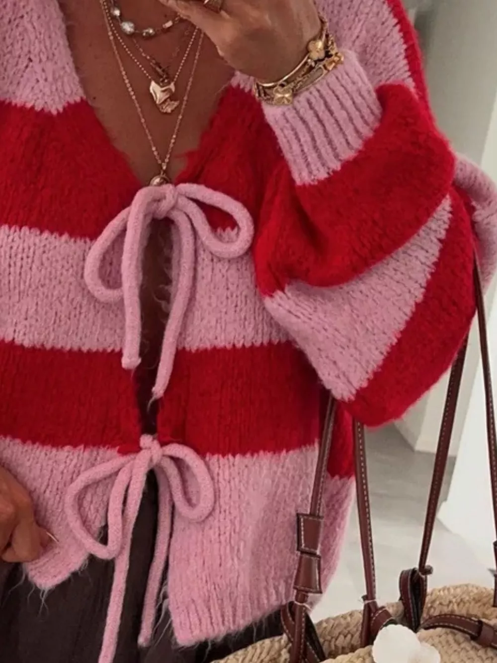 Striped Tie-Front Knit Cardigan, image 20