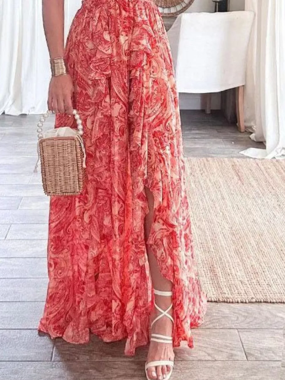 Full Size Ruffled Cutout V-Neck Maxi Dress Plus Size, image 6