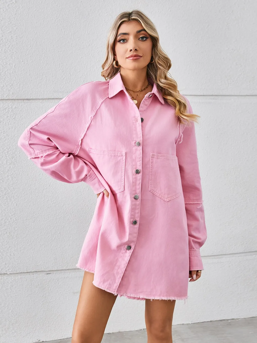 Raw Hem Button Up Denim Dress, image 2