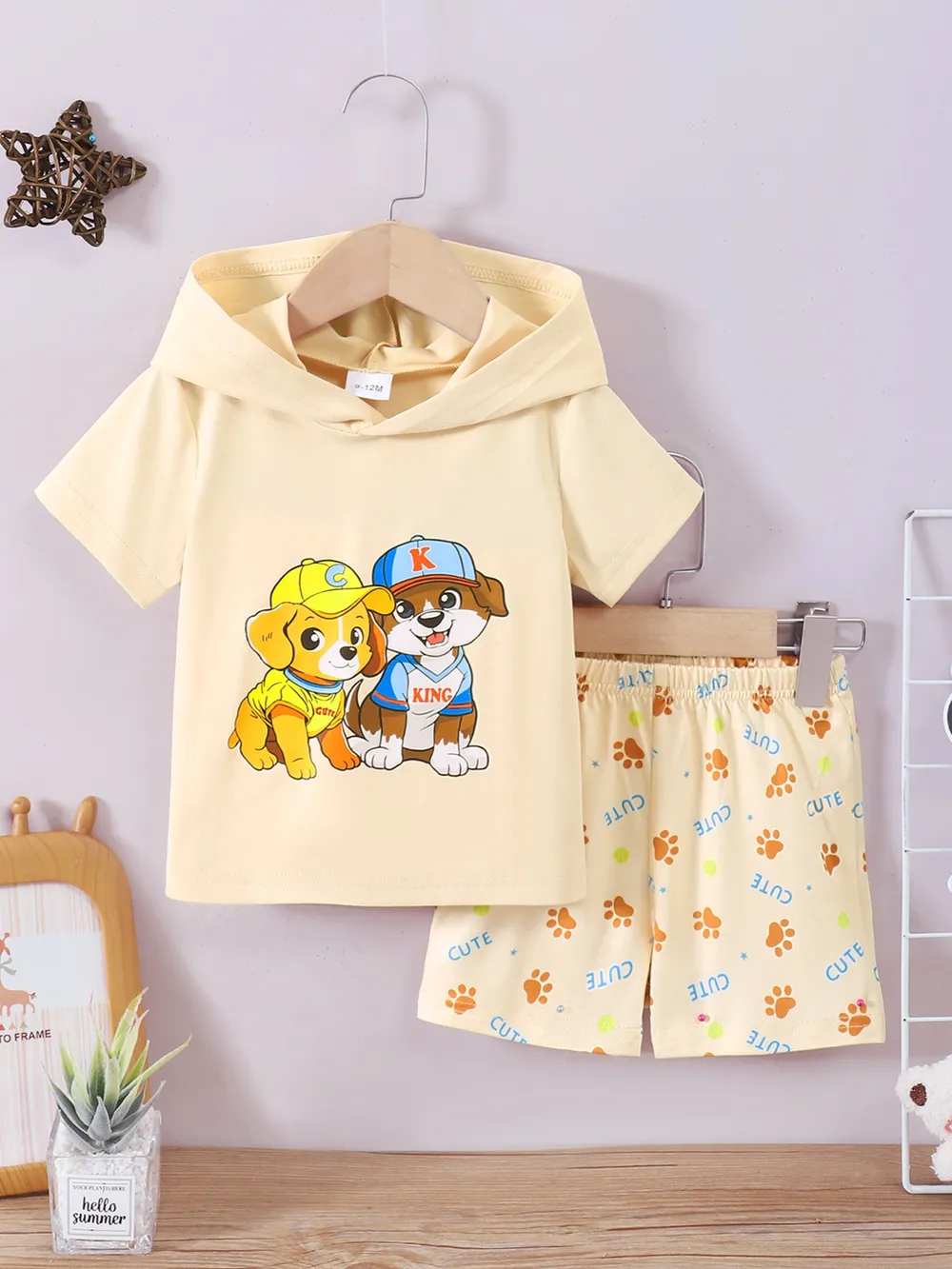 Children's Dog Short Sleeve Hoodie and Shorts Set, image 3