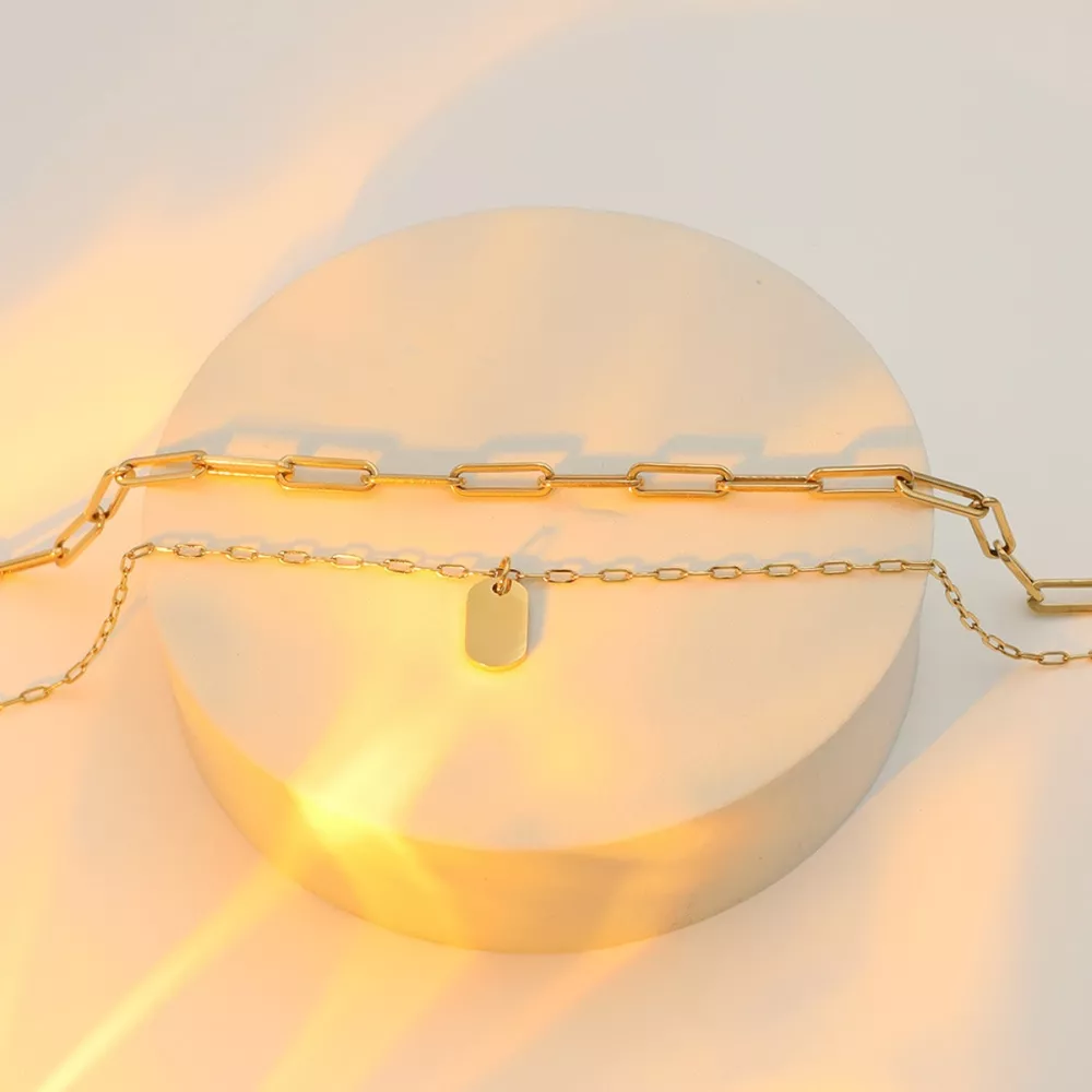 18K Gold-Plated Double Layered Necklace, image 2