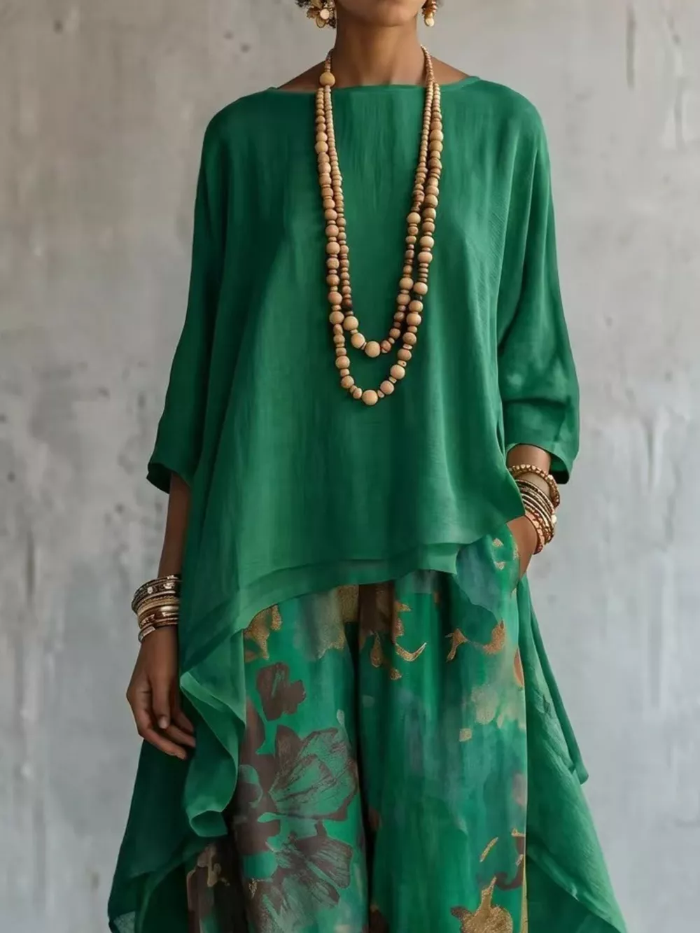 Asymmetrical Hem Top and Floral Pants Set, image 7