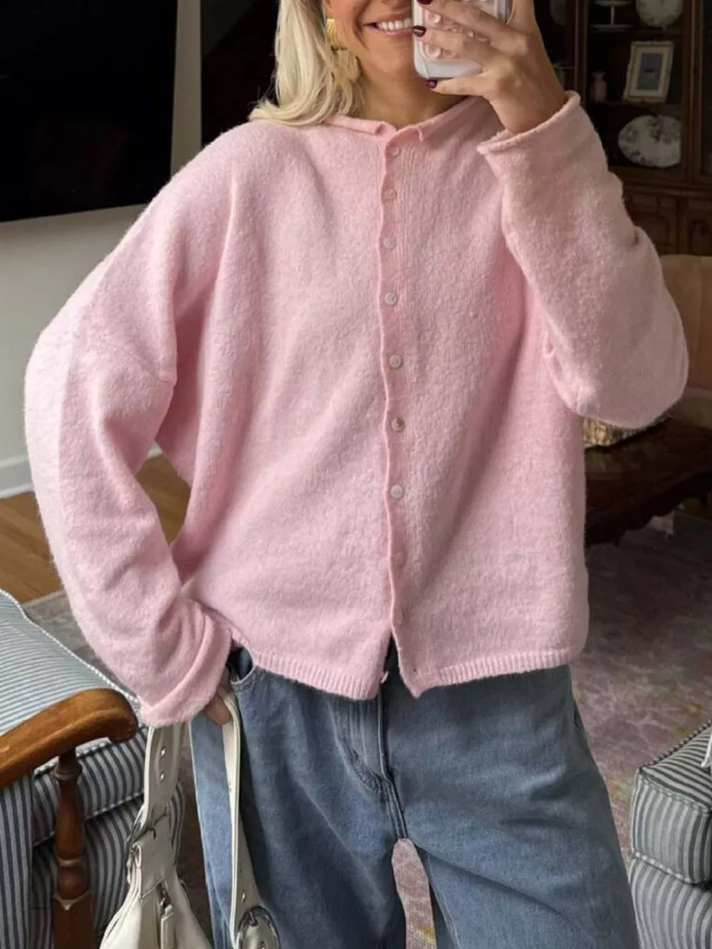 Button-Down Dropped Shoulder Cardigan, image 6
