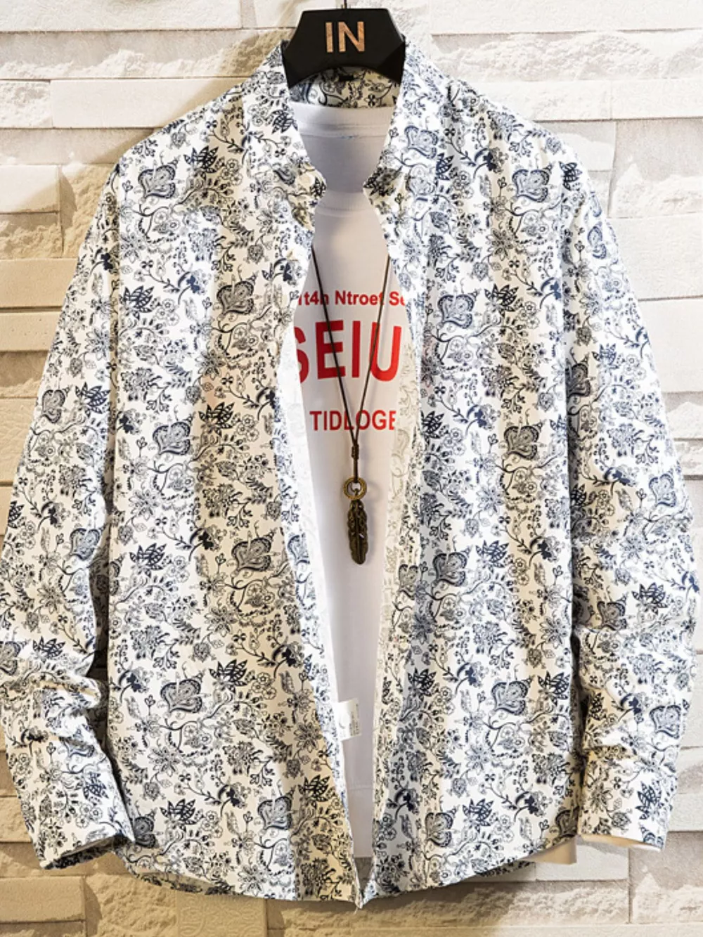 Men's Plus Size Printed Button Up Shirt, image 7