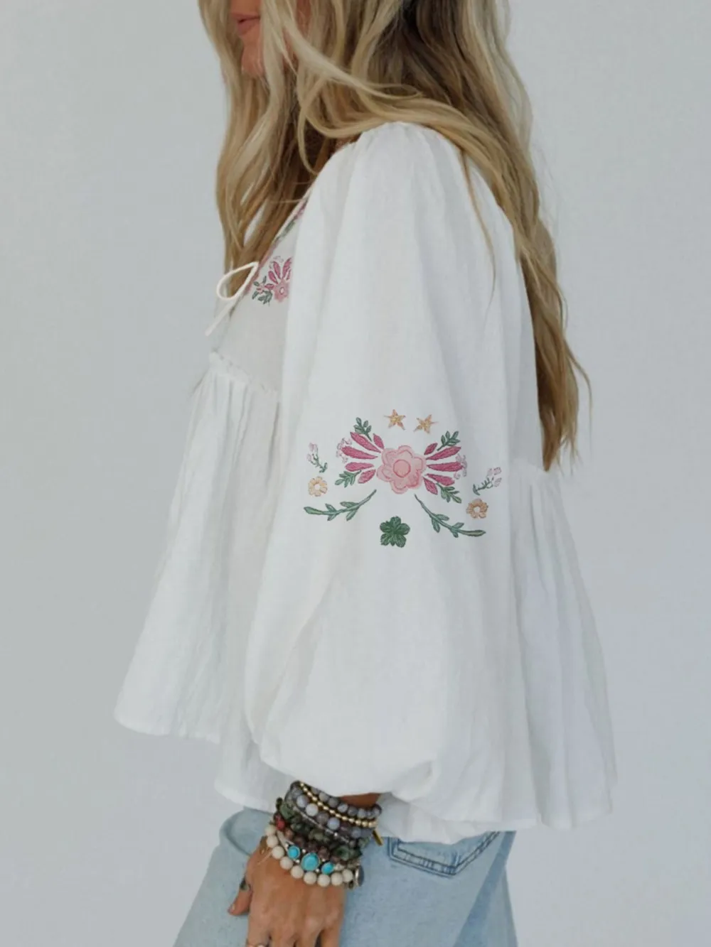 Flower V Neck Babydoll Blouse, image 2