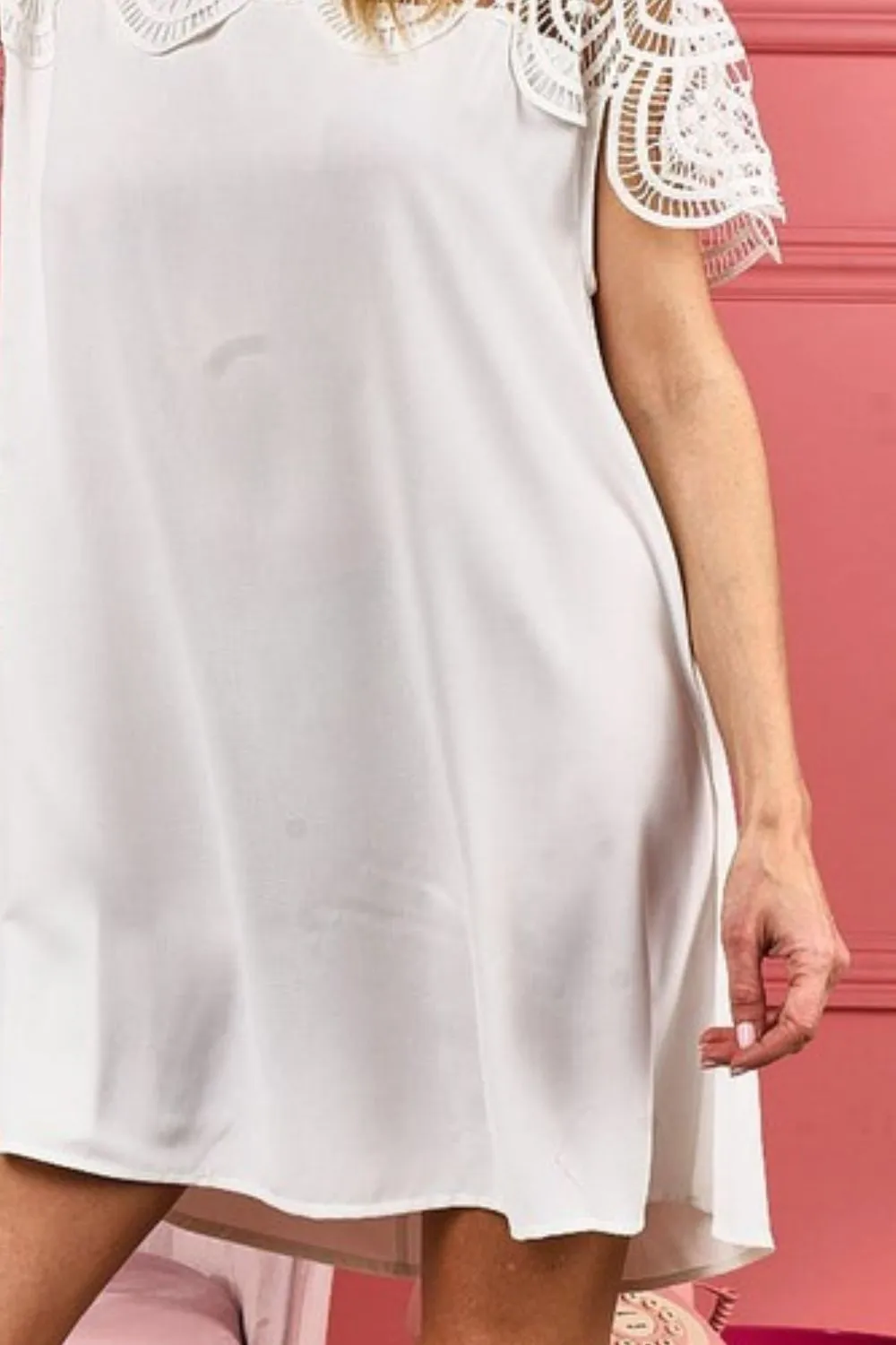 Crochet Lace Yoke Detailed Wrinkled Dress, image 3