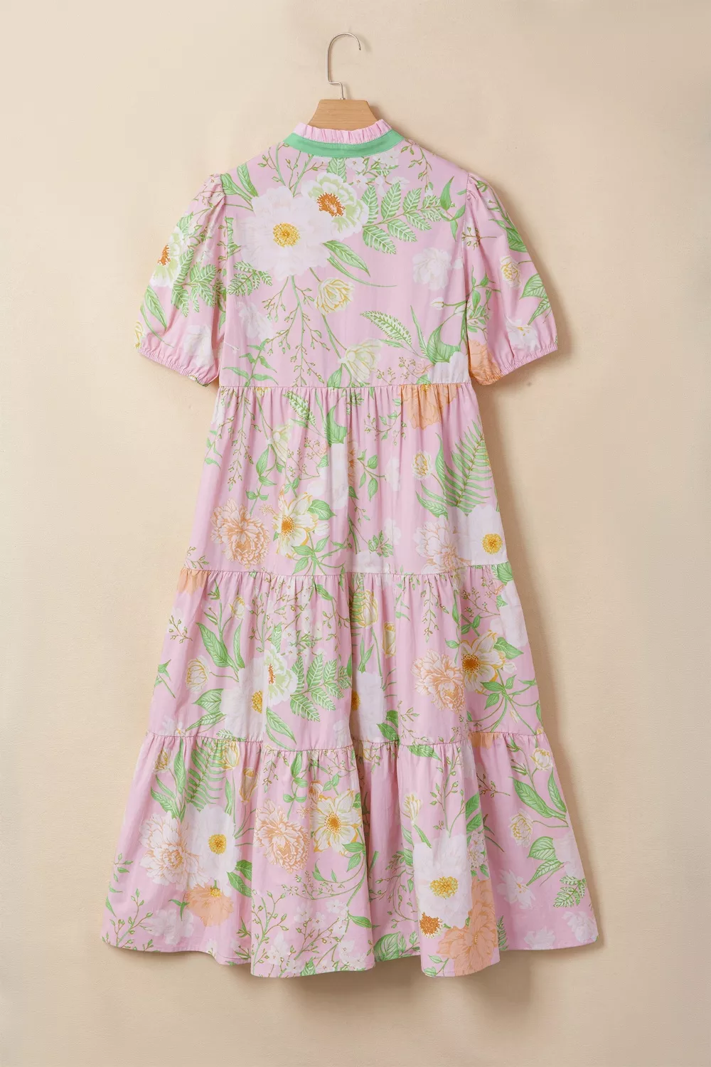 Floral Print Short Puff Sleeve High Waist Tiered Dress, image 3