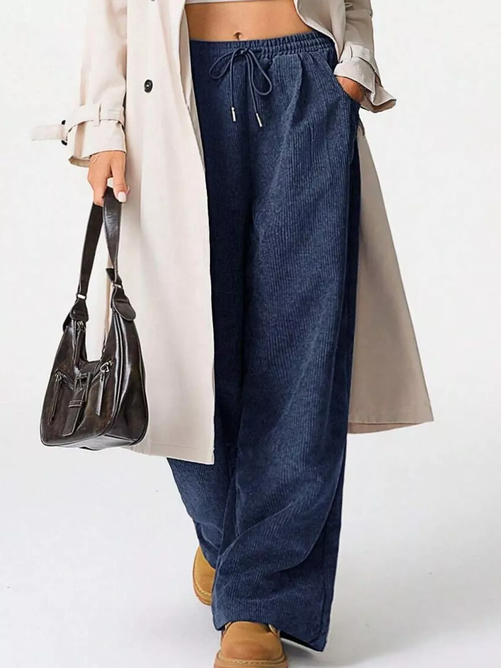 Wide Leg Corduroy Drawstring Pants, image 13