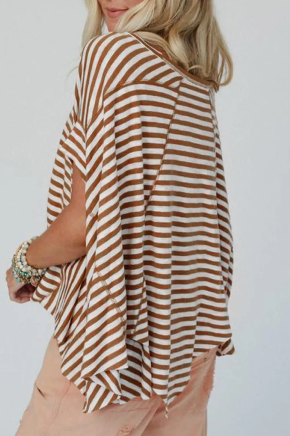 Stripe Batwing Sleeve Round Neck Oversized Top, image 2