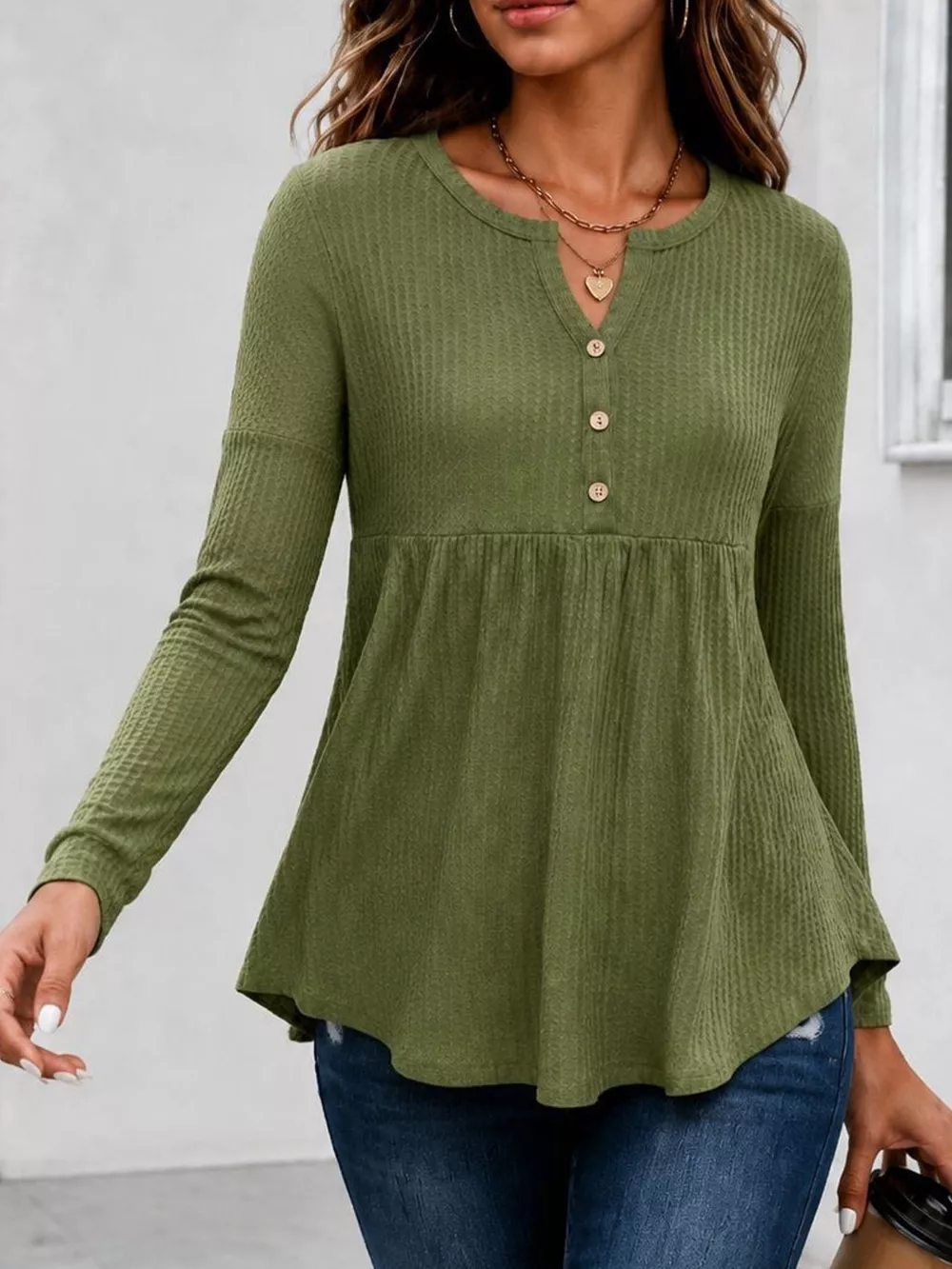 Textured Long Sleeve Peplum Top, image 4