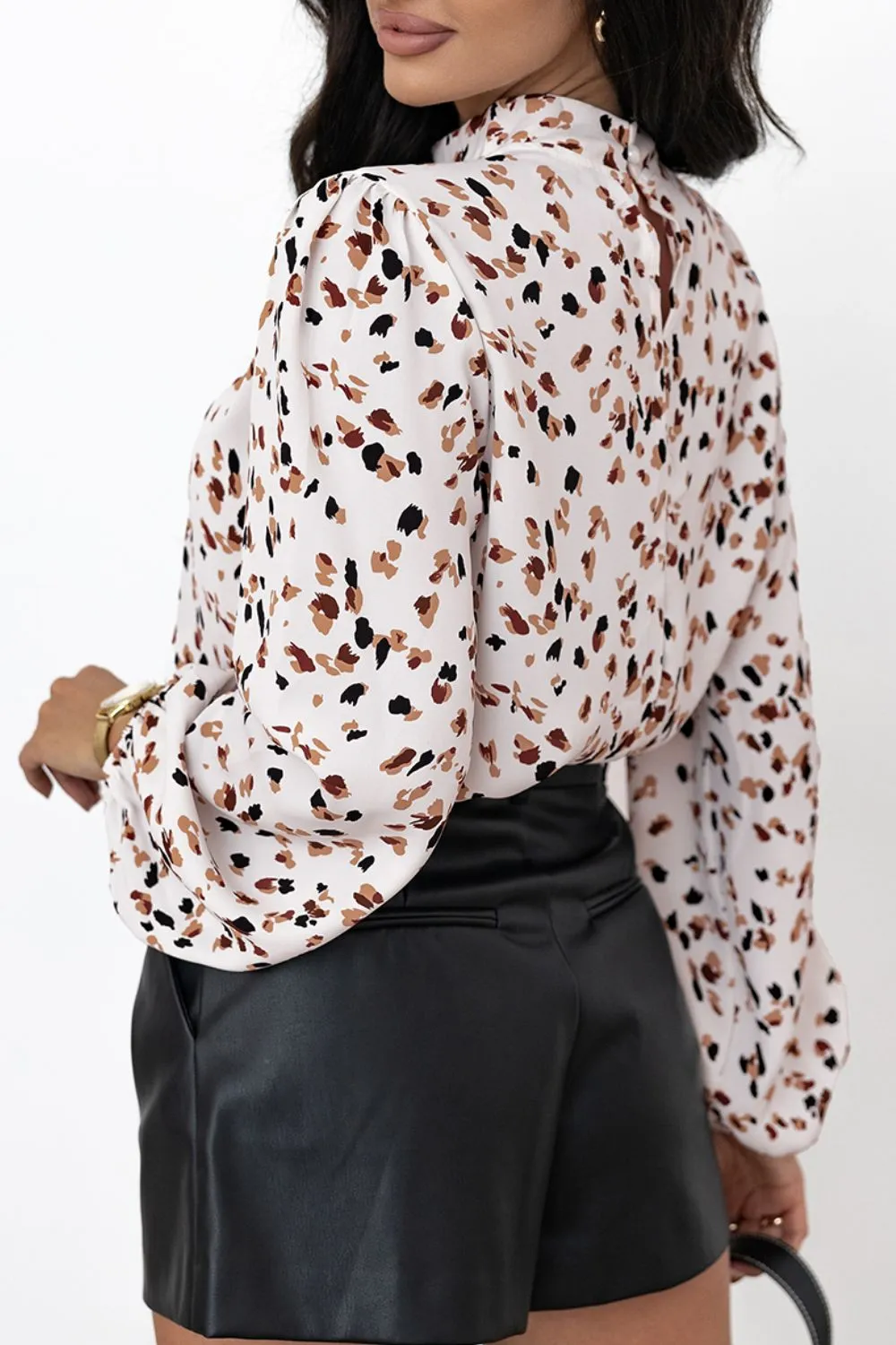 Printed Mock Neck Balloon Sleeve Blouse, image 14