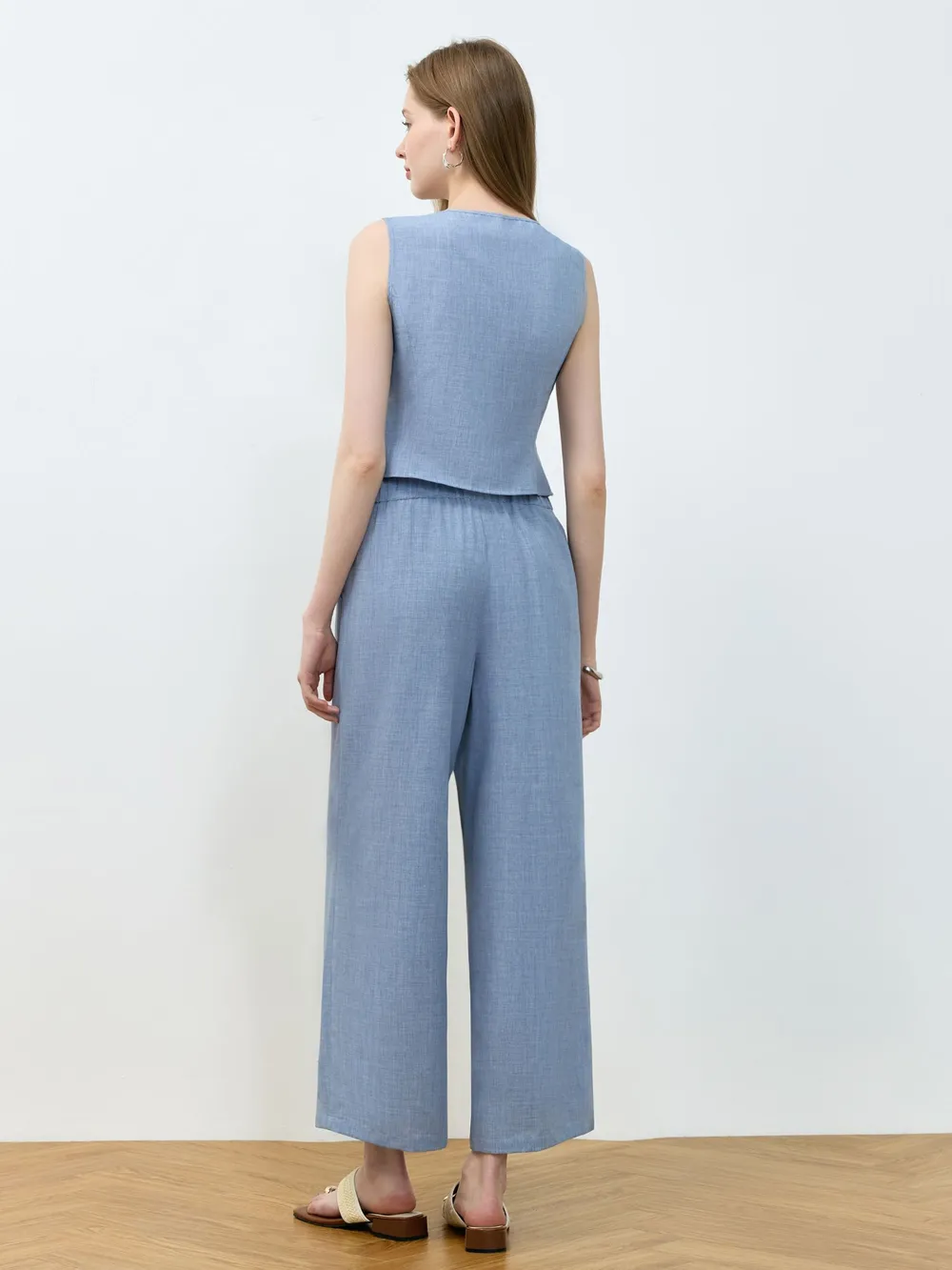 Tie Front Vest and Wide Leg Pants Set, image 2