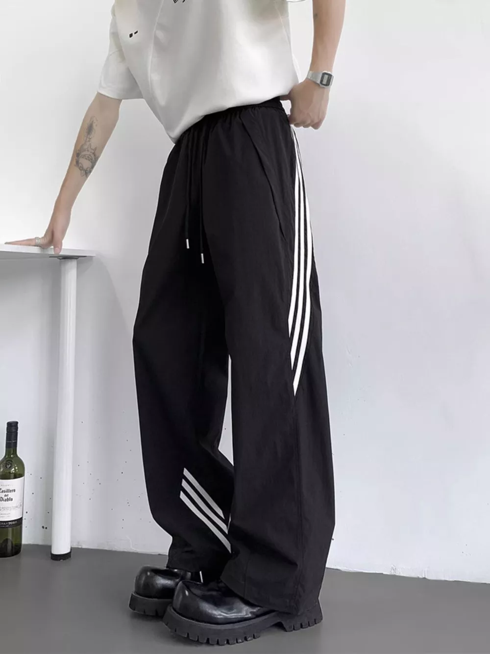 Men's Full Size Striped Wide Leg Pants Plus Size