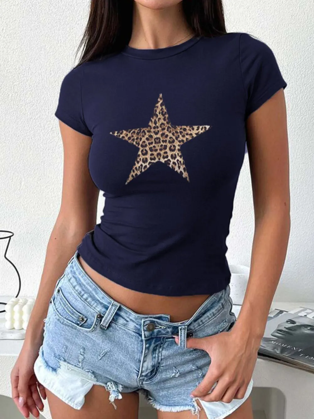 Star Round Neck Short Sleeve T-Shirt, image 2