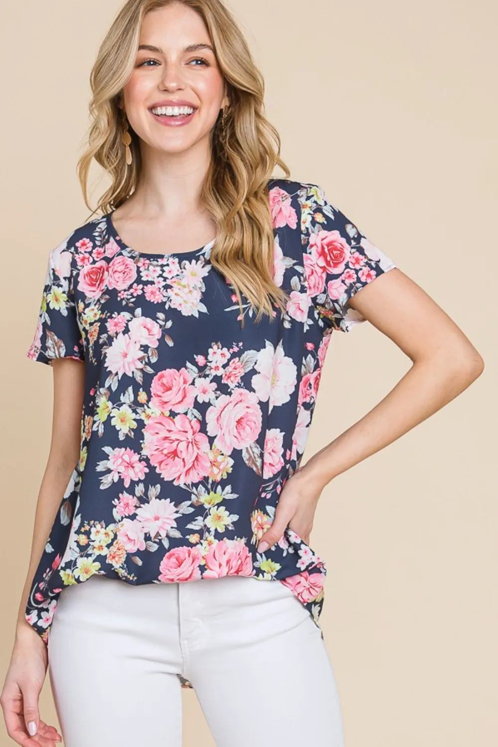 Floral Round Neck Short Sleeve T-Shirt, image 3