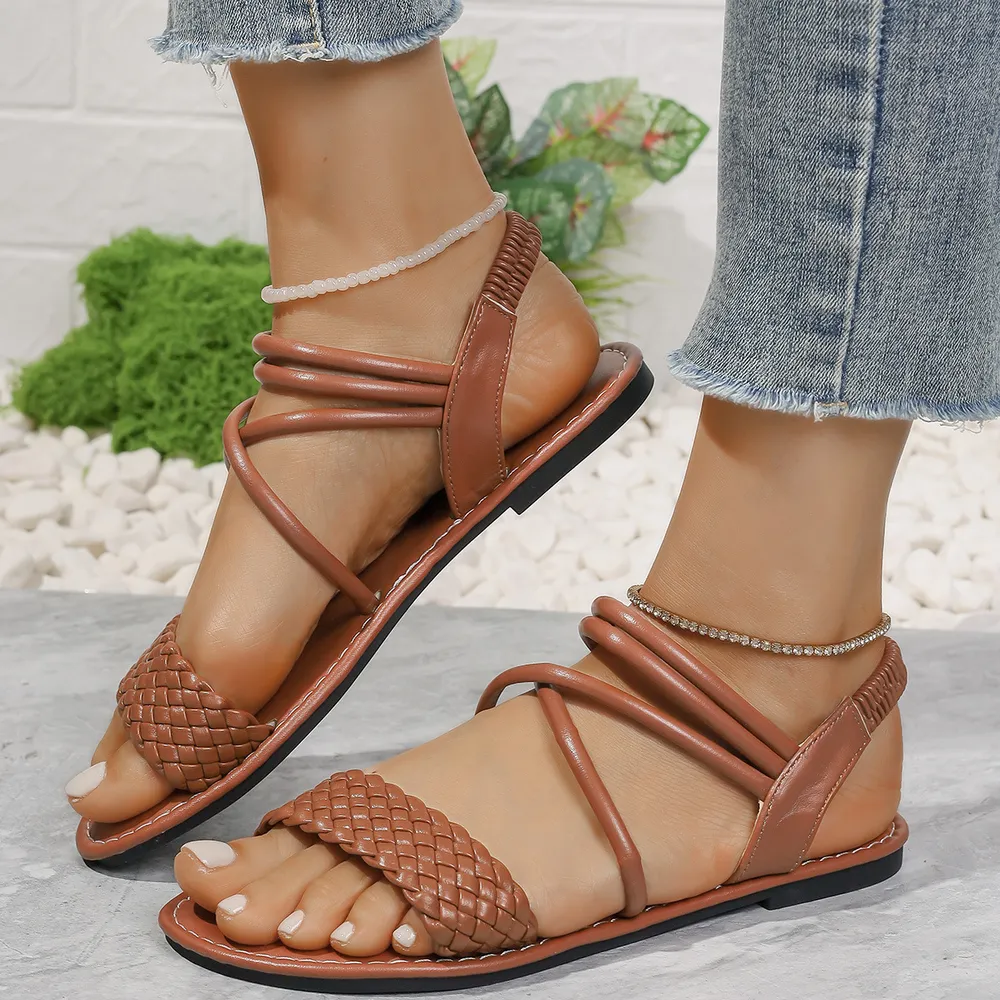 Braided Ankle Strap Flat Sandals, image 2