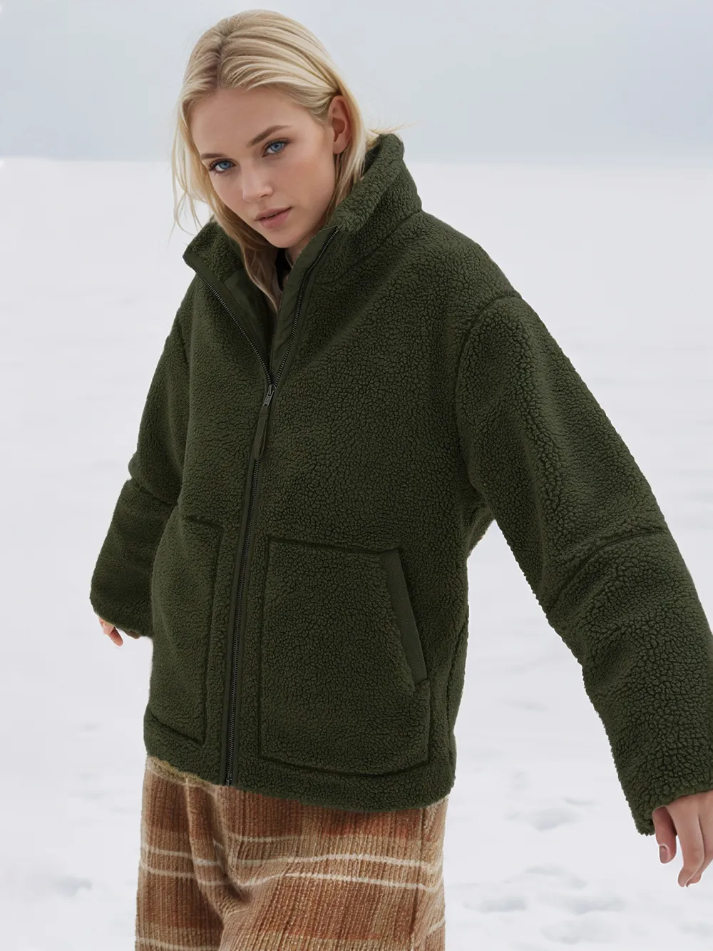 Turtleneck Zip Up Long Sleeve Plush Jacket, image 2