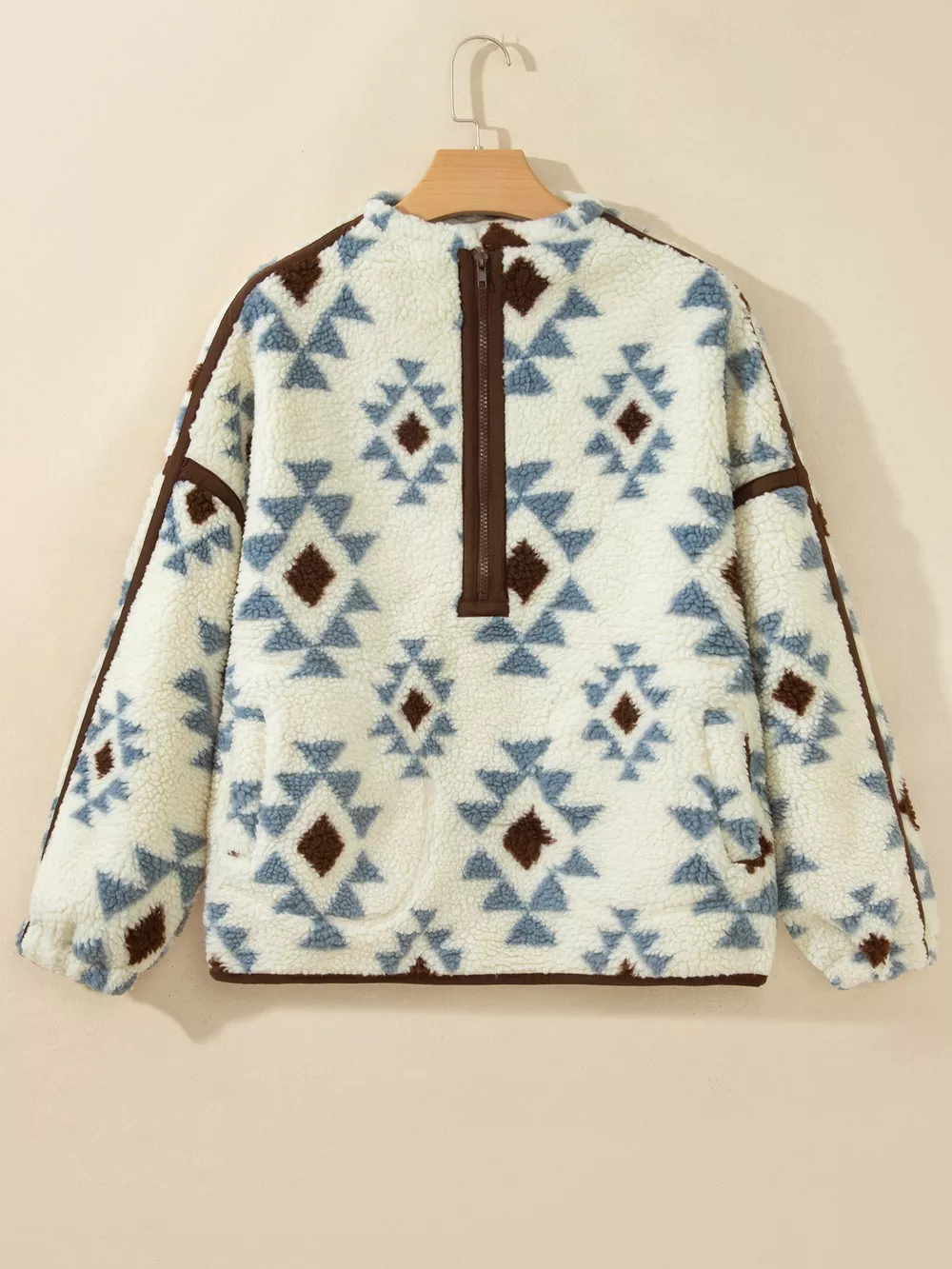 Geometric Print Sherpa Western Style Long Sleeve Sweatshirt, image 5
