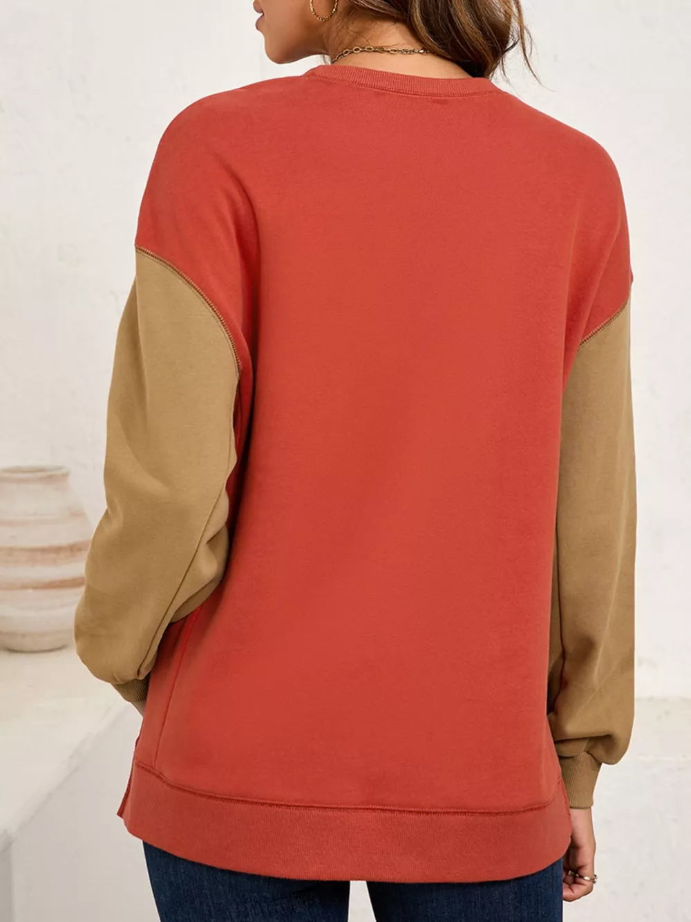 Halloween Glitter Ghost Patched Pattern Color Block Sweatshirt, image 2