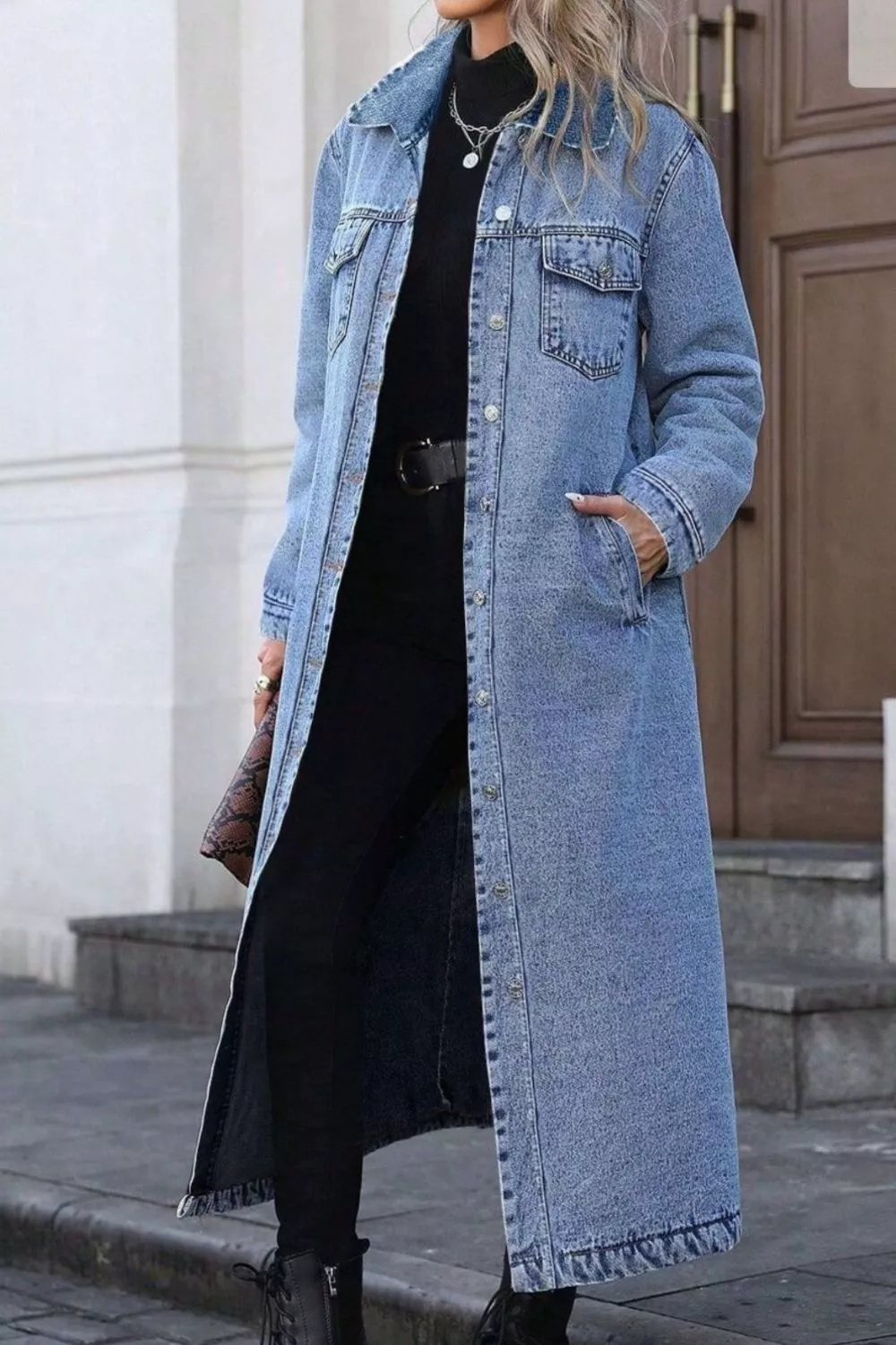 Longline Button-Down Denim Jacket, image 2