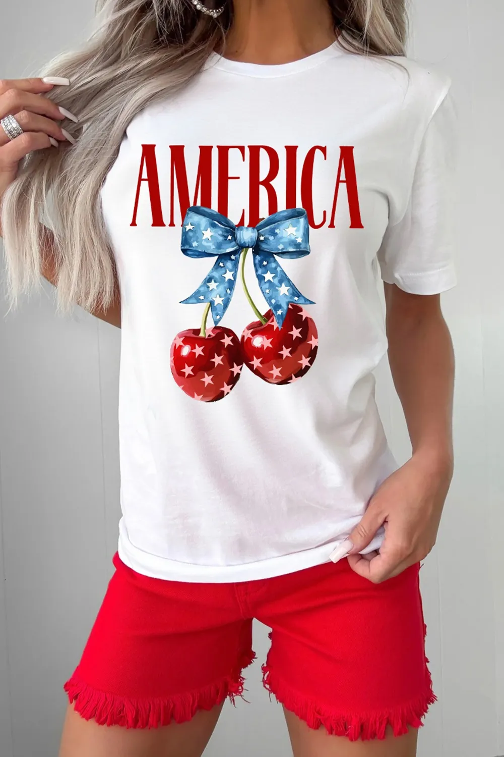 AMERICA Bow Cherry Crewneck T Shirt, image 2