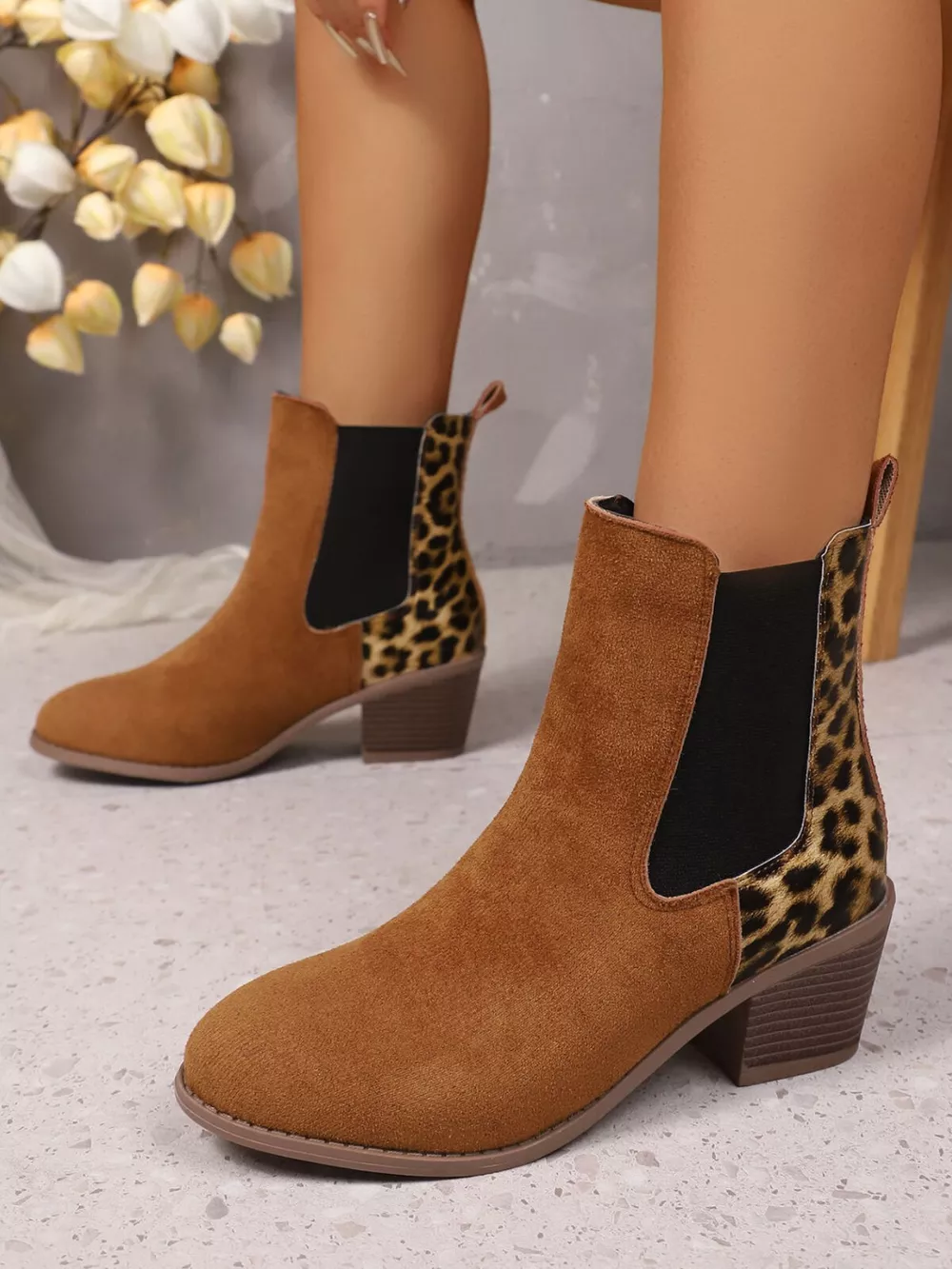 Leopard Print Chelsea Ankle Boots with Block Heel, image 2