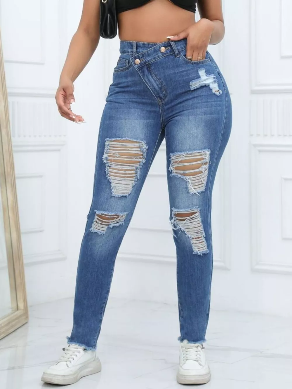 Distressed High-Waisted Jeans, image 8