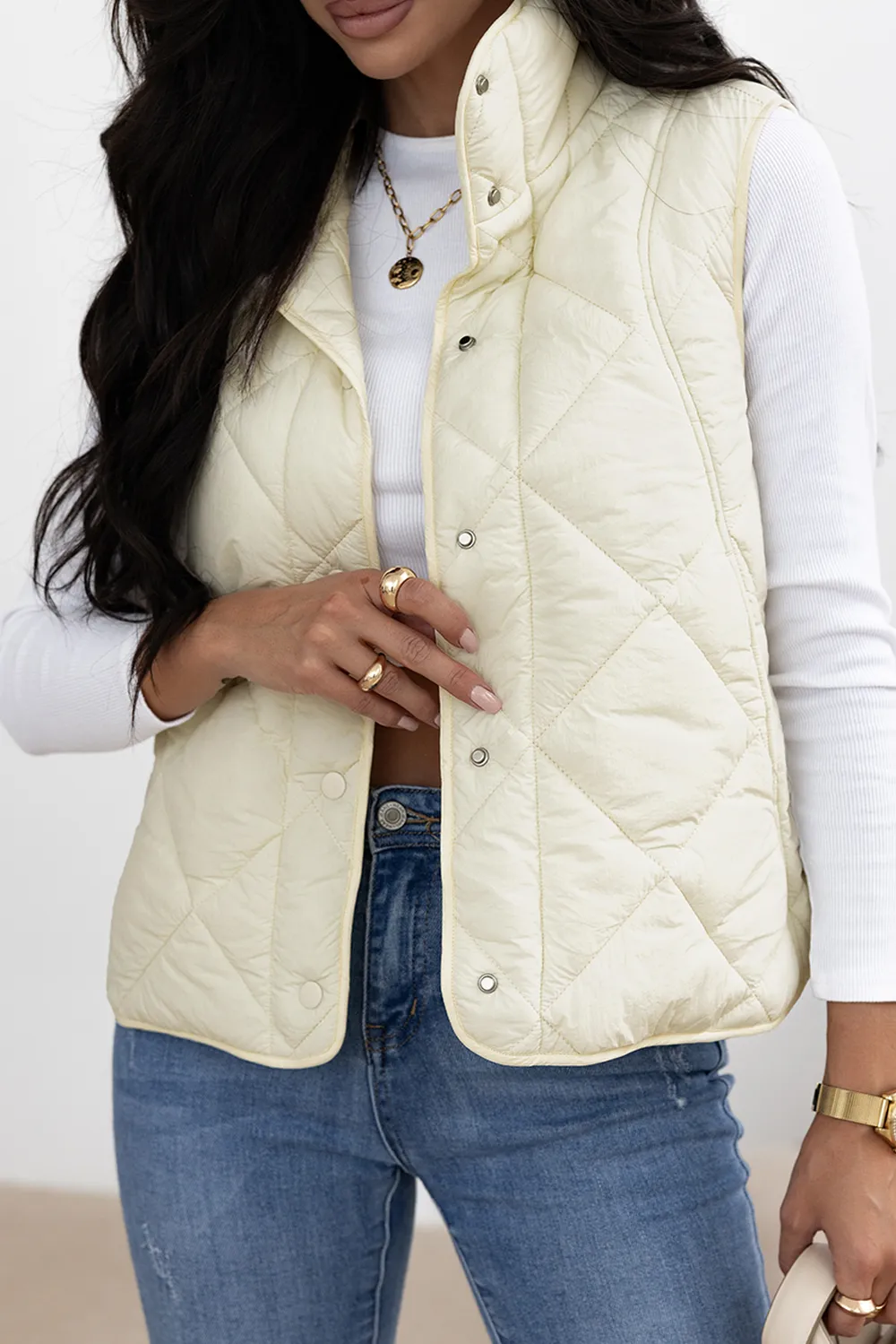 Snap Down Texture Vest Coat with Pockets, image 2