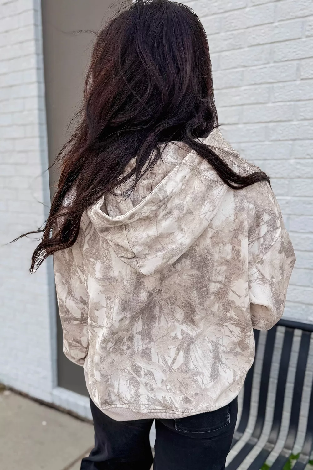 Abstract Print Ribbed Cuffs Hem Long Sleeve Hoodie, image 3