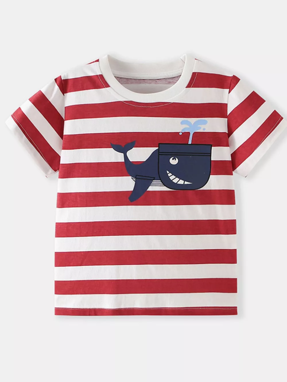 Children's Whale Print Striped Crew Neck T-Shirt, image 2
