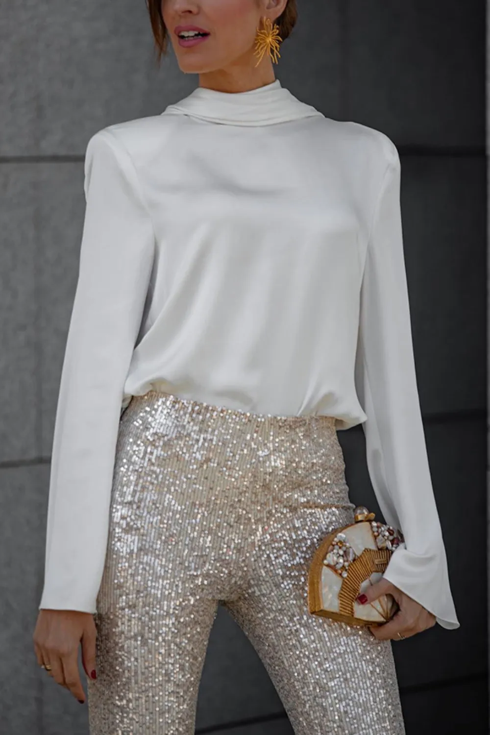 Backless Cowl Neck Long Sleeve Blouse, image 2