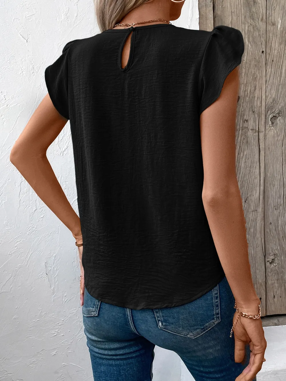 Ruched Round Neck Cap Sleeve Blouse, image 15
