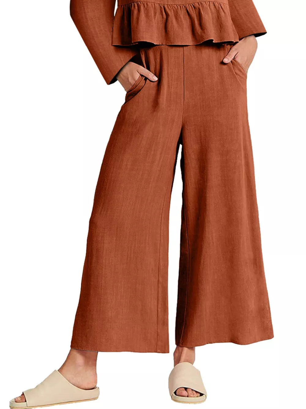 Full Size Ruffled Hem Long Sleeve Top and Pants Set Plus Size, image 2