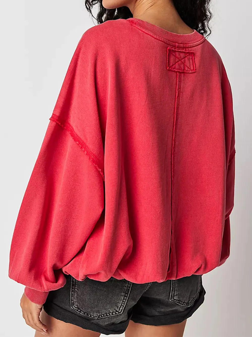 Exposed Seam Round Neck Long Sleeve Sweatshirt, image 4
