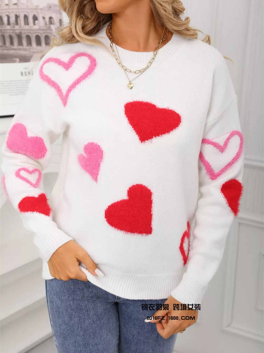 Valentine's Day Heart Pattern Knit Sweater, image 2