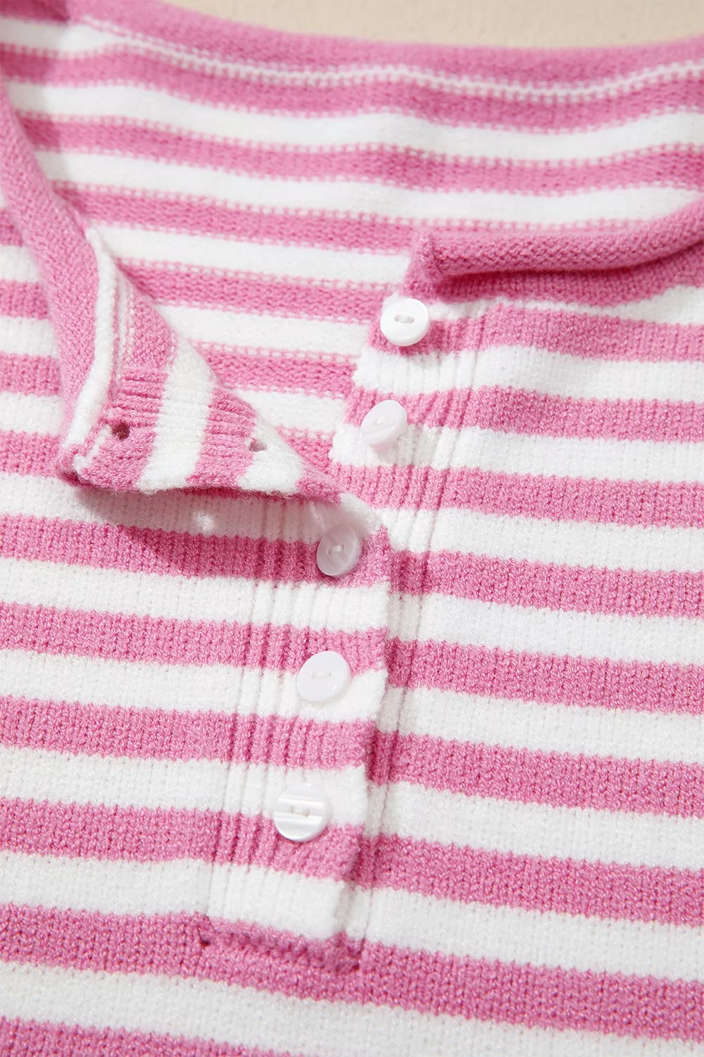 Striped Button Placket Drop Shoulder Long Sleeve Sweater, image 9