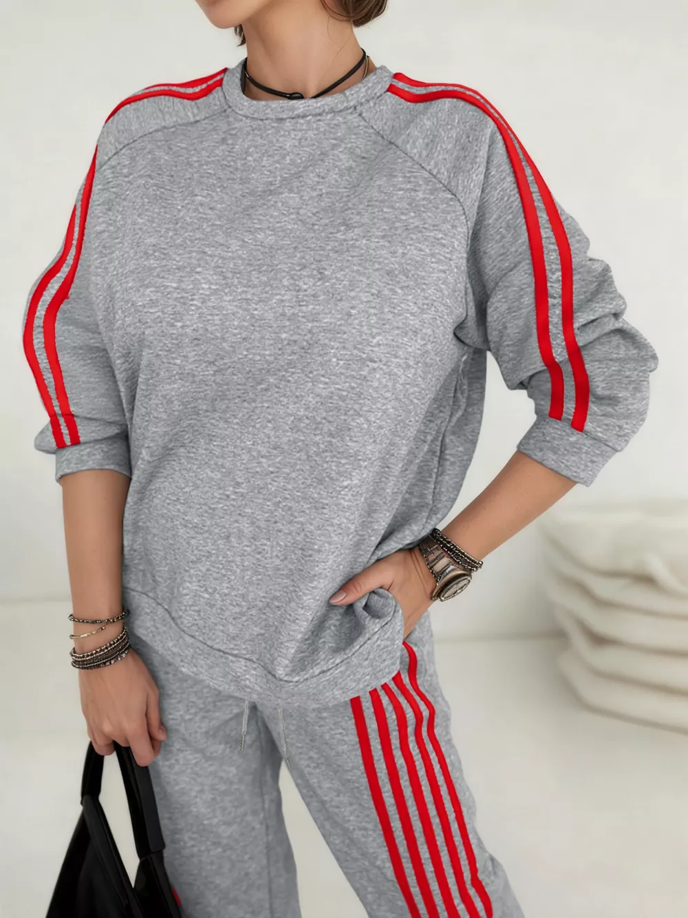 Casual Striped Sweatshirt and Pants Set, image 2