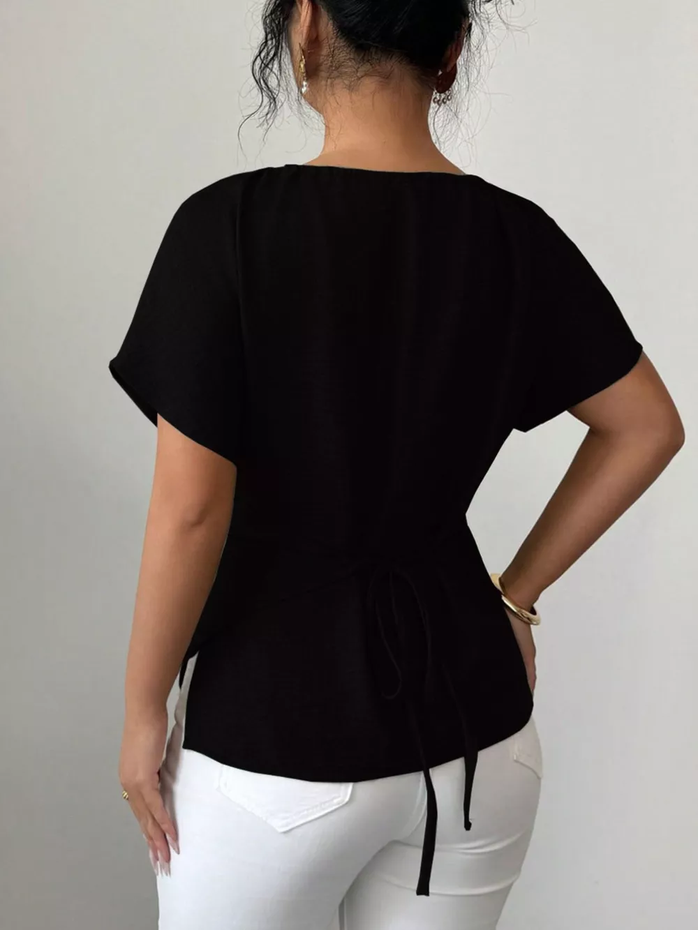 Beaded Neckline Short Sleeve Blouse, image 10