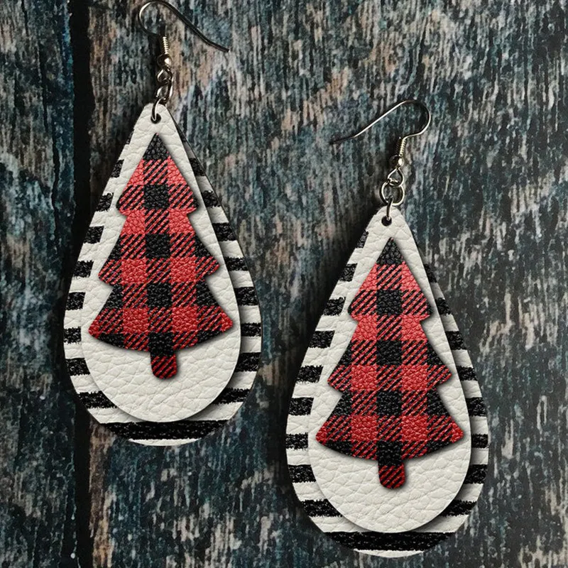Christmas Tree PU Leather Earrings, image 4