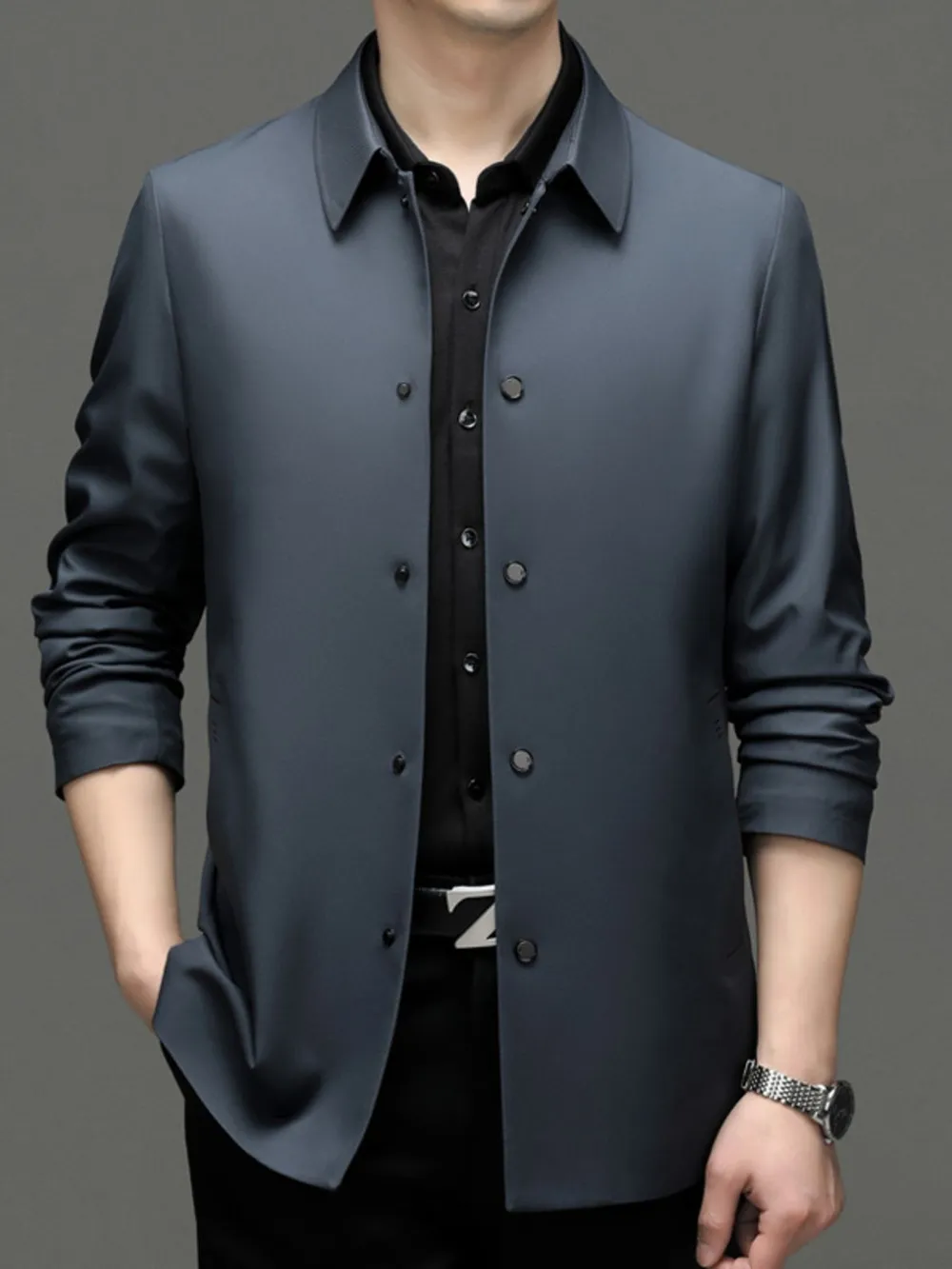 Men's Plus Size Button Up Long Sleeve Jacket, image 2