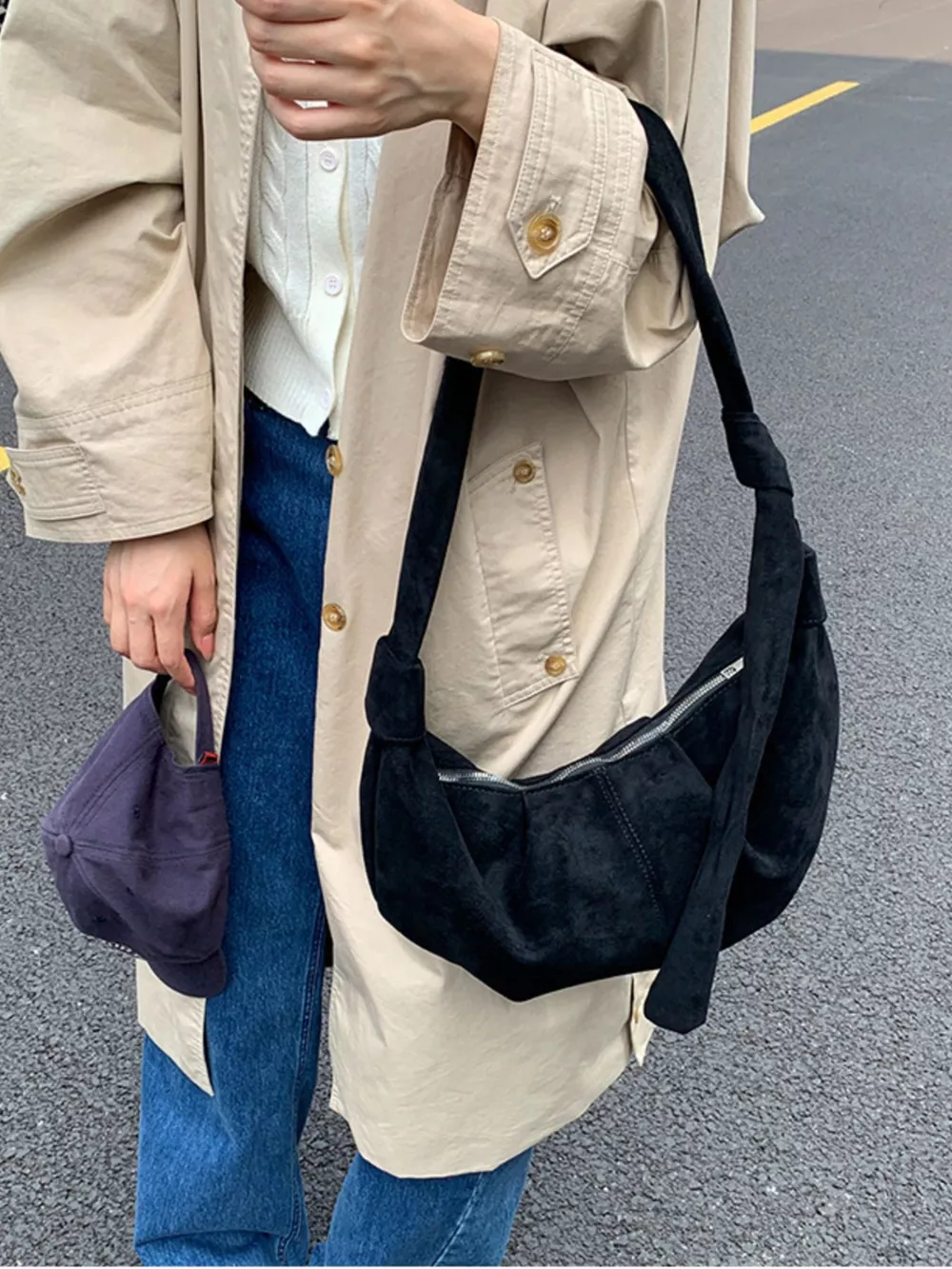 Knotted Strap Crescent Crossbody Bag
