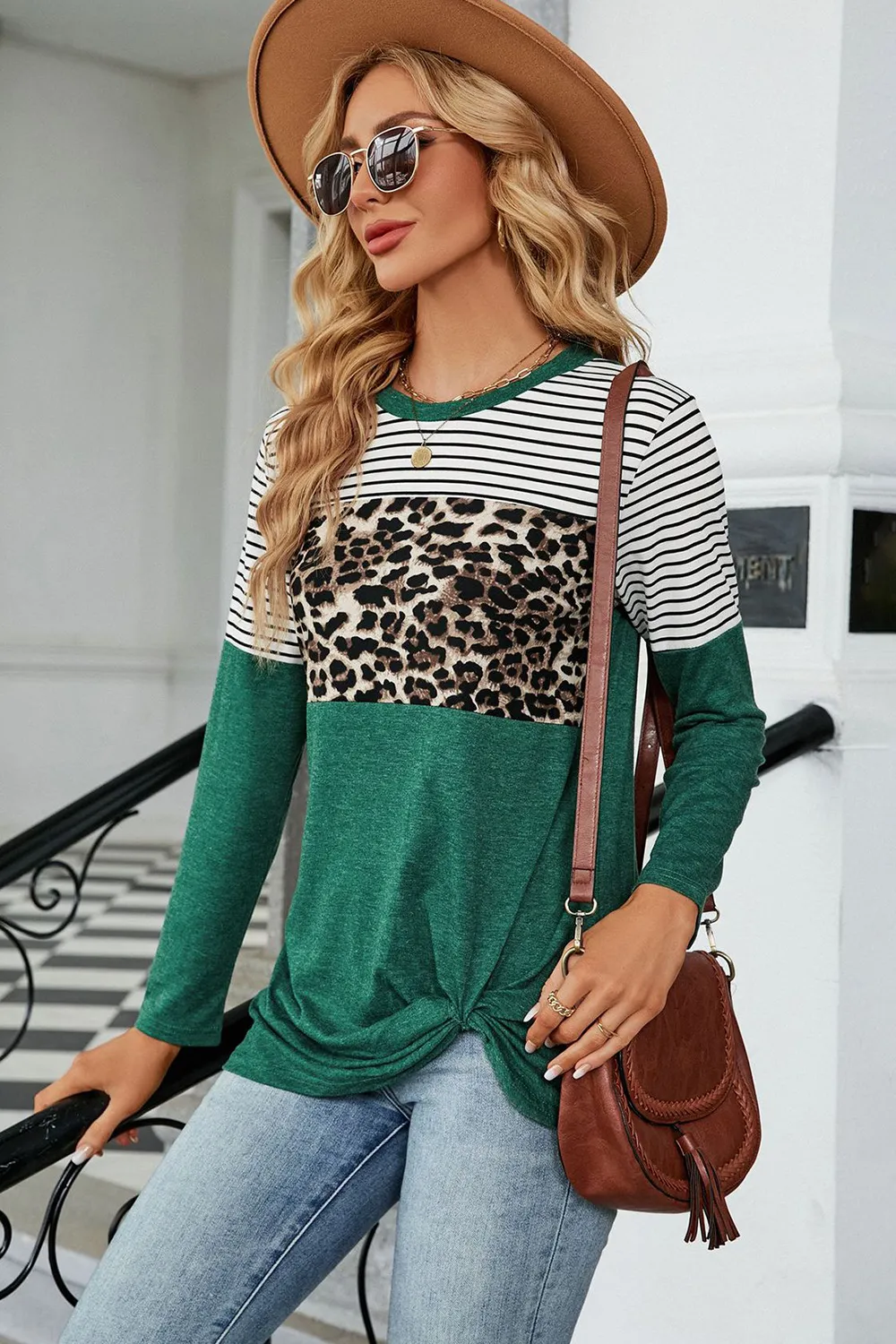 Leopard Striped Round Neck T-Shirt, image 10