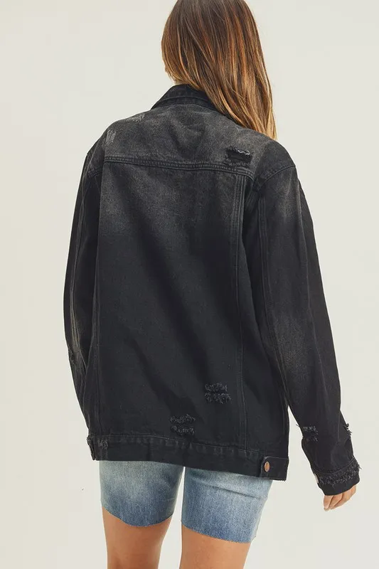 Full Size Distressed Long Sleeve Denim Jacket, image 2