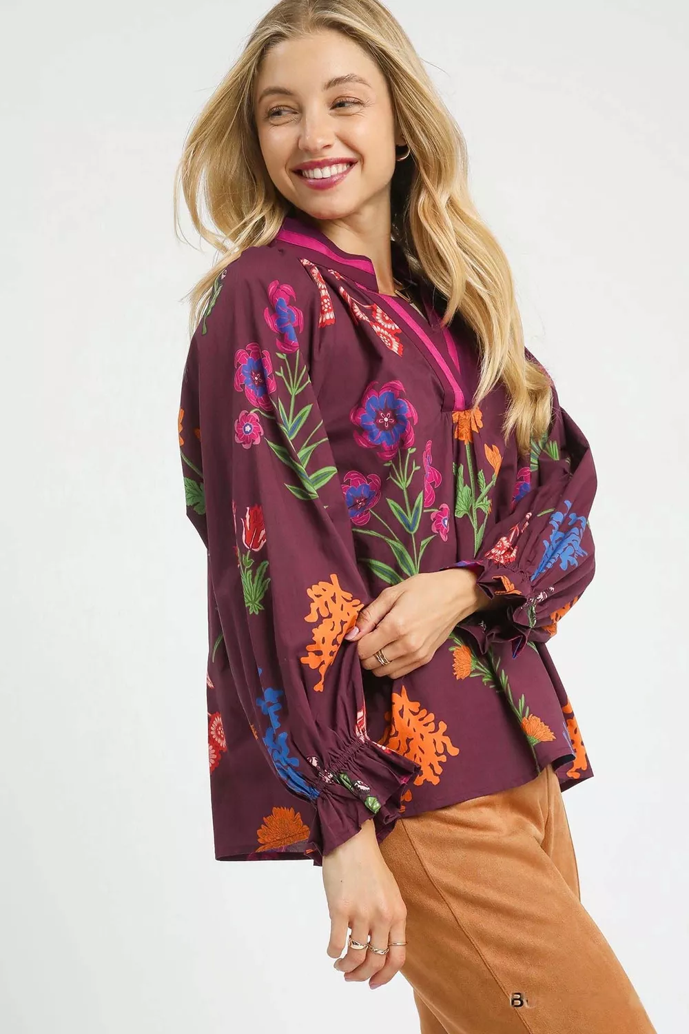 Floral Print Flounce Sleeve Blouse, image 2