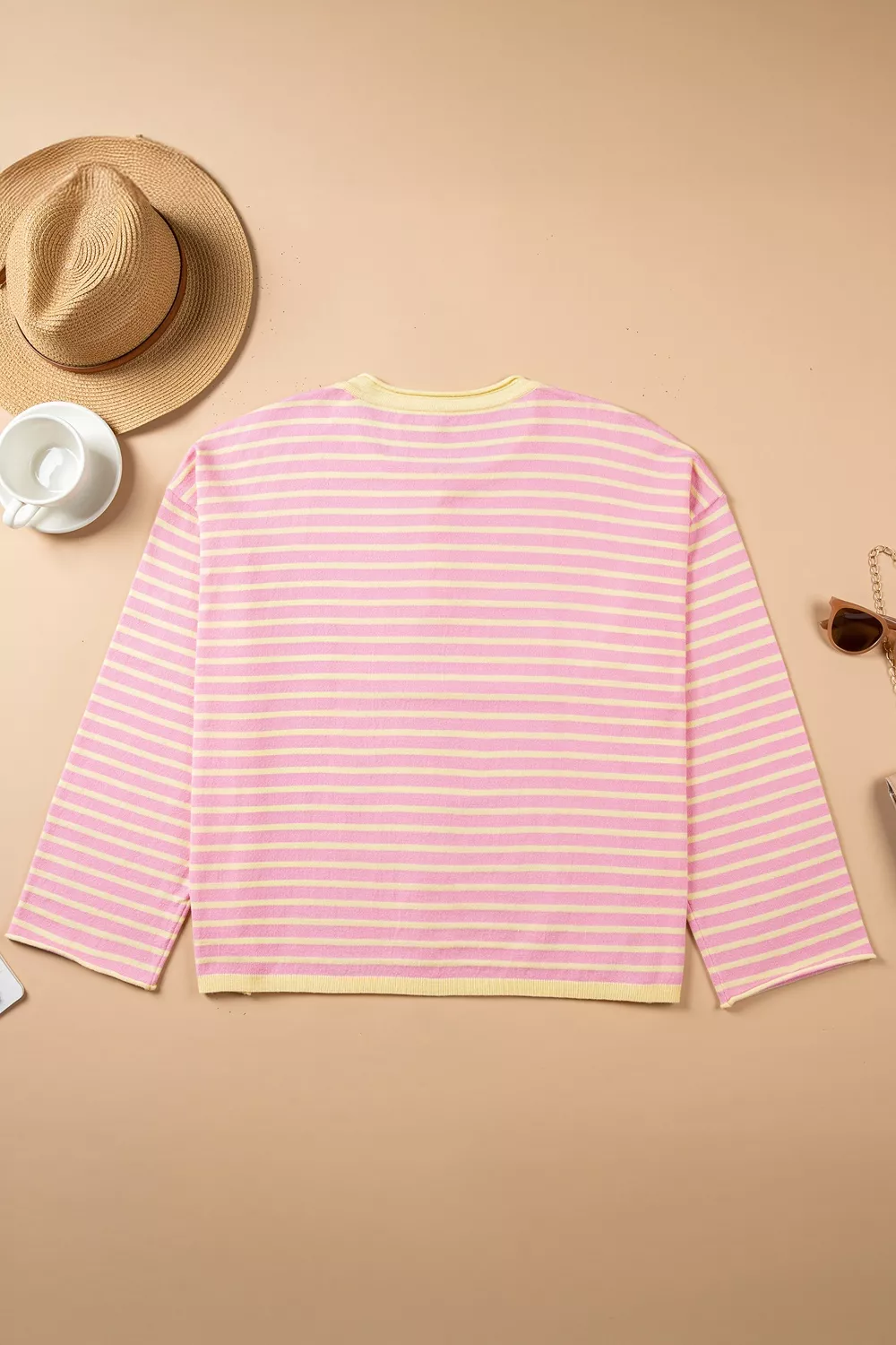 Plus Size Striped Long Sleeve Button Detail Sweater, image 7