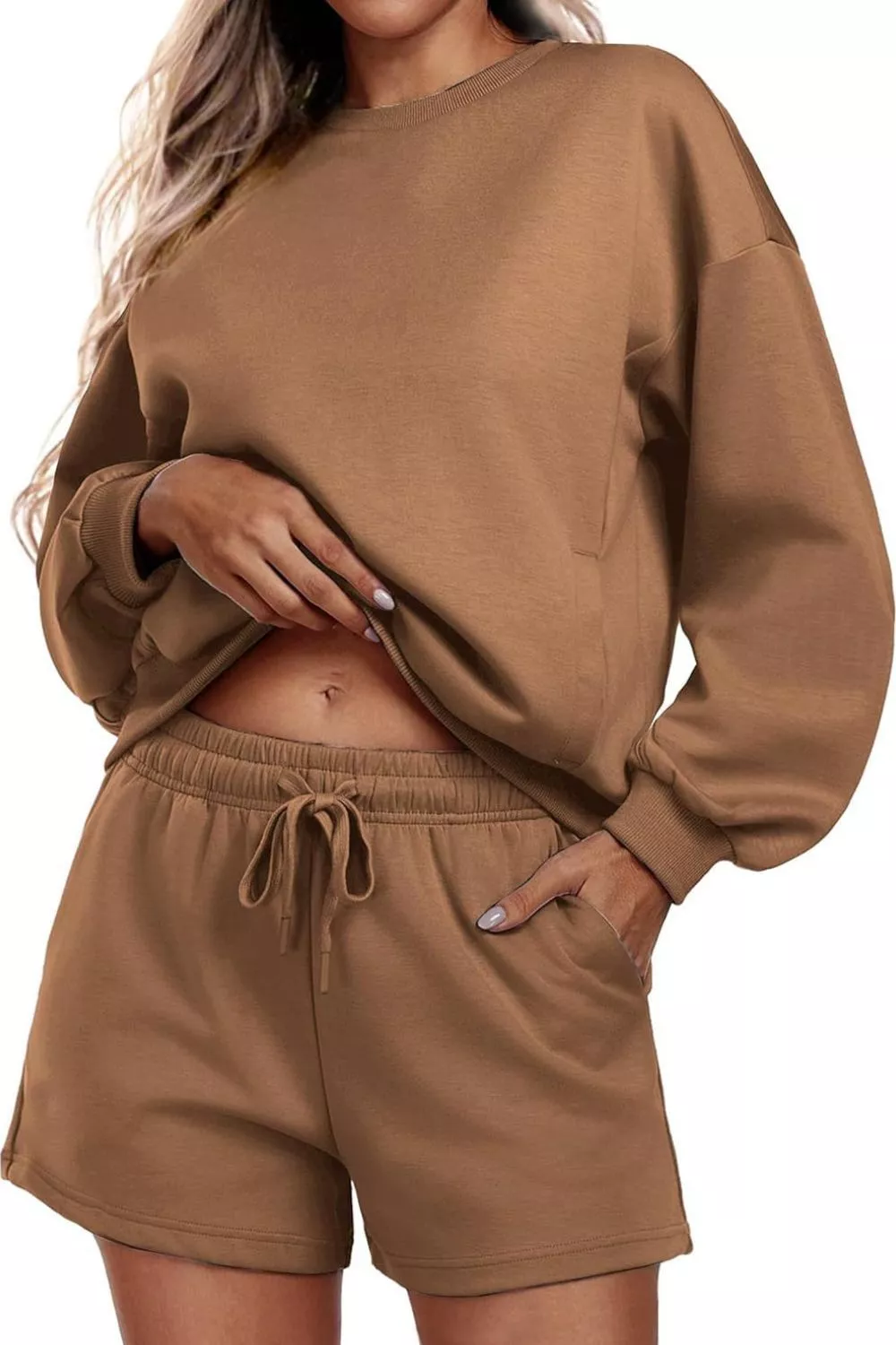 Round Neck Sweatshirt and Shorts Set, image 2