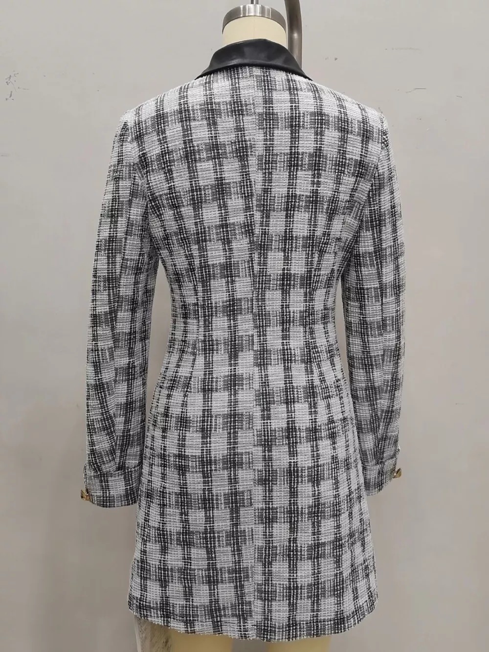 Long Sleeve Plaid Tweed Button-Down Mini Dress, image 6