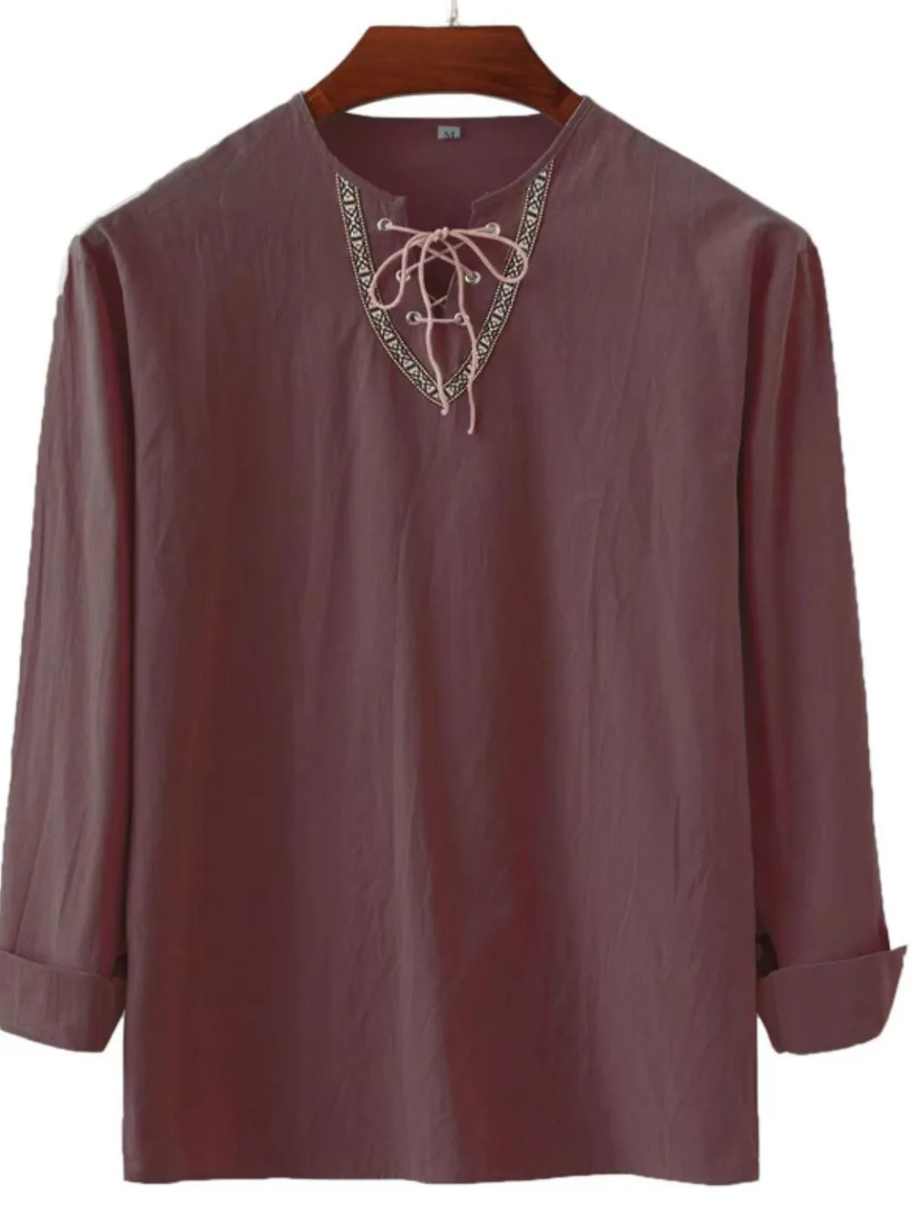 Men's Full Size Lace Up Long Sleeve Shirt Plus Size, image 5